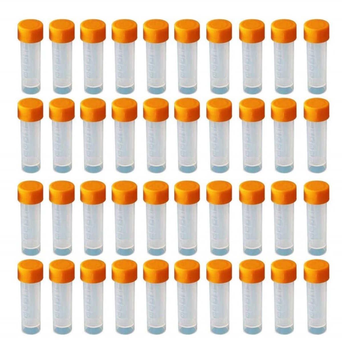 Set van 40 Transparante Laboratorium Testbuizen van 5 ml met Oranjekleurige Deksel en Schroefdop, Ideaal voor Wetenschappelijk Gebruik en Experimentele Toepassingen