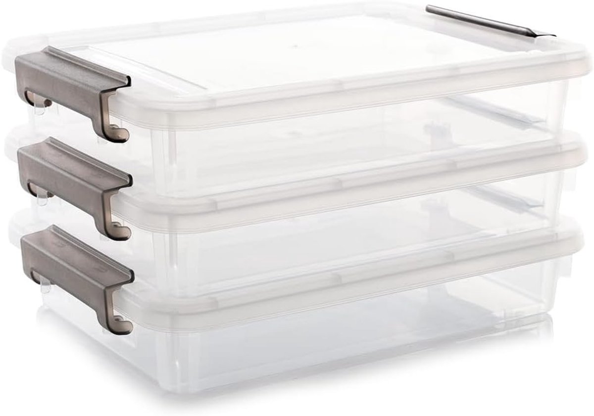 Opbergdozen met Sluitbare Deksel - 3 Stuks, Transparante en Stapelbare Projectdozen voor Organisatie en Opslag