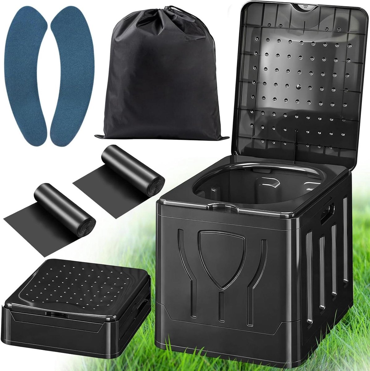 Kamperen Toilet - Mobiel Portabel - Buiten Activiteiten - Inklapbaar Ontwerp - 11 cm Hoog - Zwart
