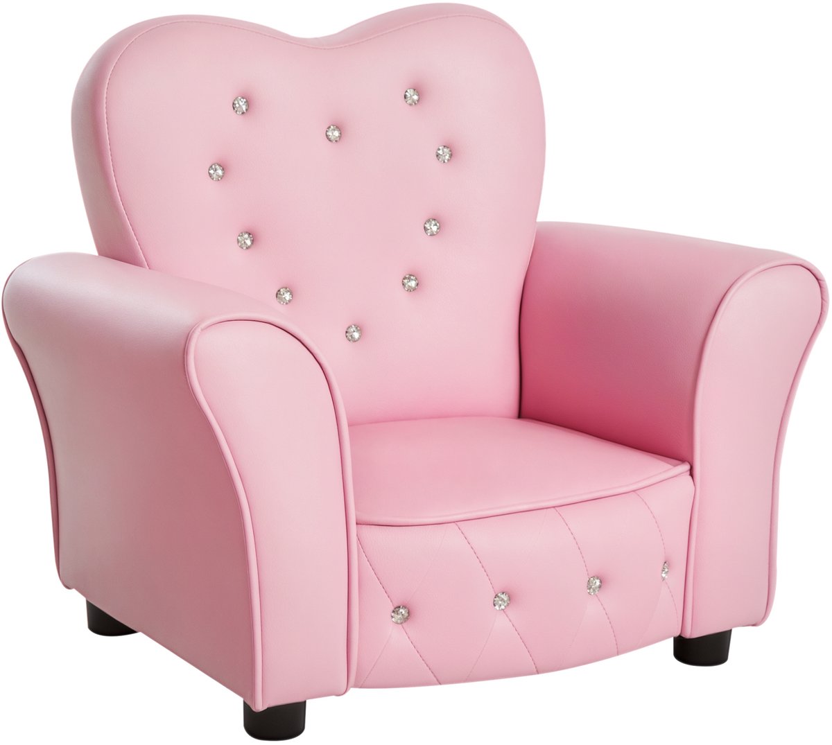 Kinderfauteuil/bank met massief houten poten - schuimkussen - voor kinderkamers en speelkamers - 59 x 41 - 5 x 49 cm - voor kinderen van 1 - 5 - 3 jaar - roze