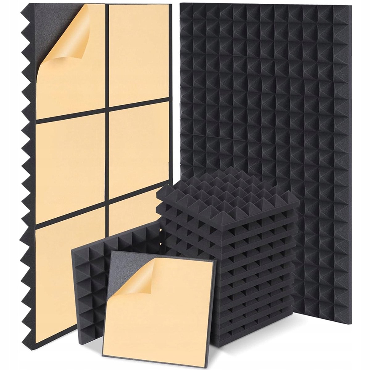 Akoestische Panelen Zelfklevend - Geluidsisolatie Panelen - Akoestisch Wandpaneel - Akoestische Schuimpanelen - 24 Stuks - 30x30x5 cm - NRC 0.9 - Wanddecoractie - Voor Studio & Livestream & Gamekamer - Zwart
