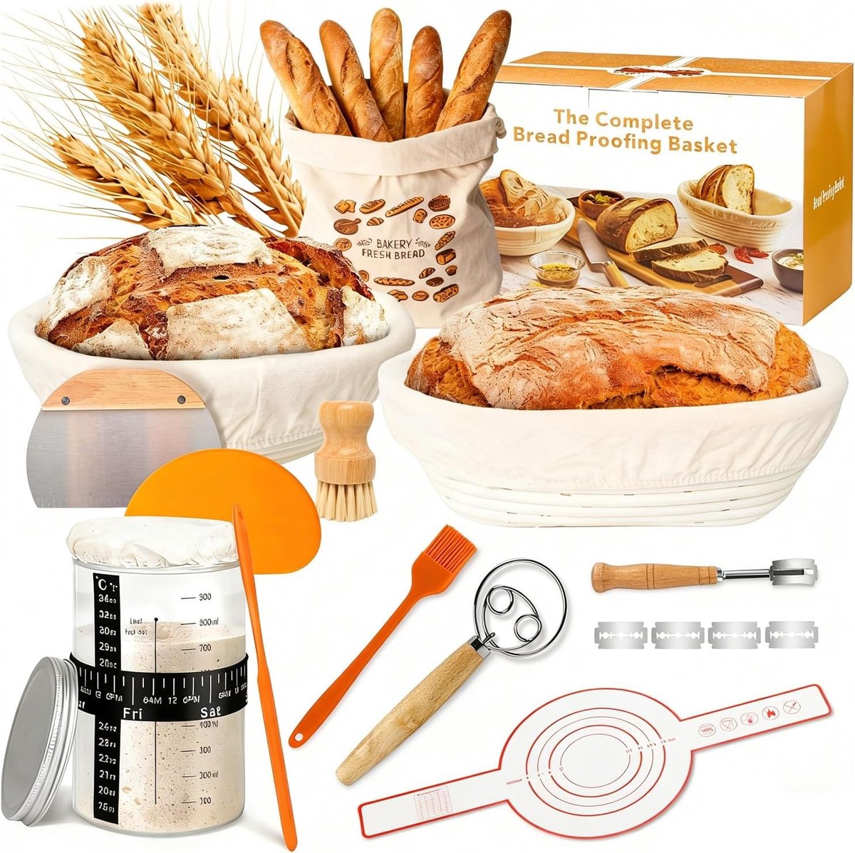 Zuurdesem starterset - Natuurrotan - 23 cm rond & 25 cm ovaal - Complete broodset voor beginners en gevorderden