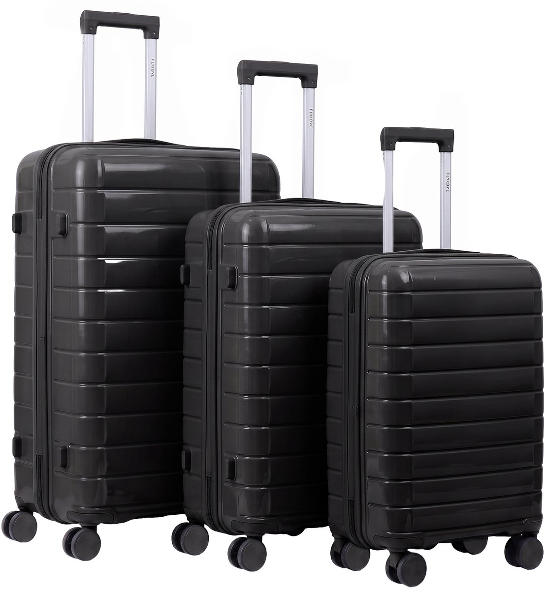 FLY&BYE® Kofferset Classic - S/M/L - 3 Delig - Complete Set - 35 Handbagage + 60 en 94L Ruimbagage - Cijferslot - Zwart