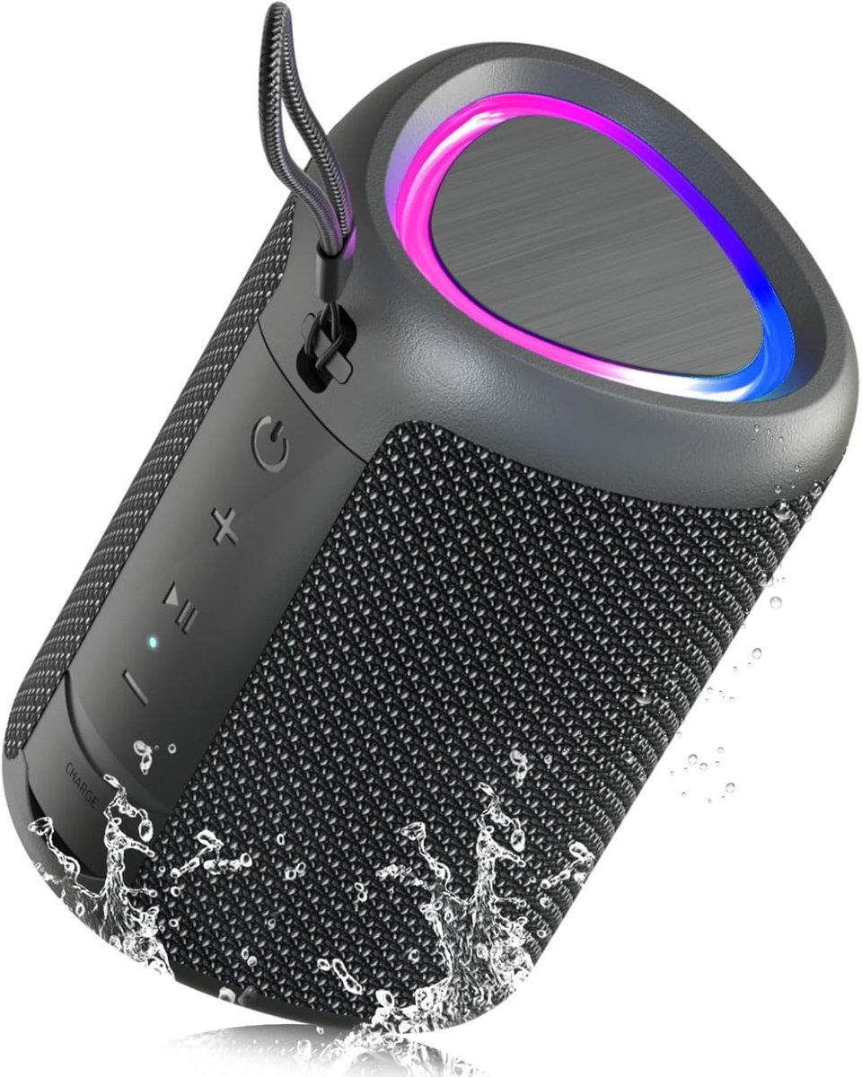 Mini soundbar - Zwart - Draagbaar - 15W Bluetooth Speaker met RGB Licht en Koord - Voor Muziek en Feest