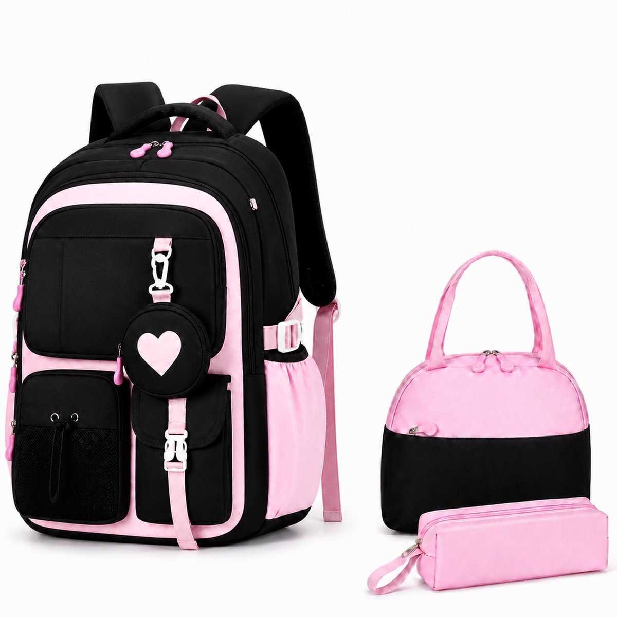 Ulisem - Schooltas voor meisjes - 3 stuks - Waterdichte rugzak voor meisjes - School rugtas - lichtgewicht schooltas - Rugzakken met grote capaciteit voor Meisjes en Jongens - ademende en comfortabele schoolrugzak - Oxford-stof - Roze