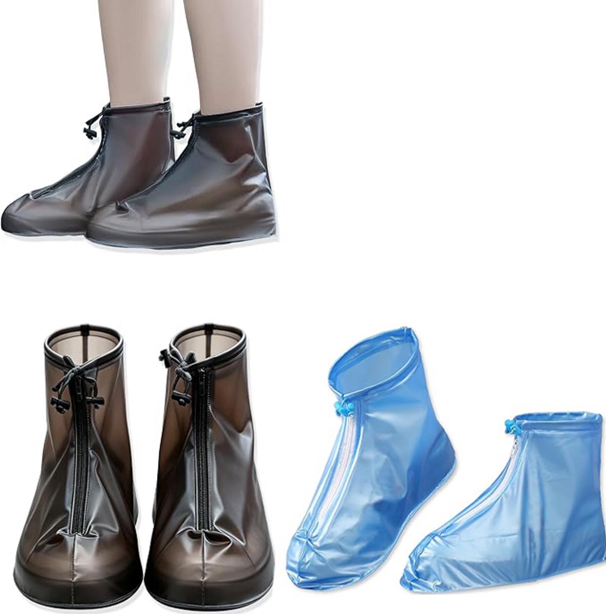 2 paar Overschoenen Waterdicht - Regenschoenen - Met Ritssluiting en trekkoord - Anti slip Schoenovertek - Regenlaarzen - herbruikbare - voor regen, sneeuw, modder - Bescherm je favoriete schoenen - Maat M 38 tot 40