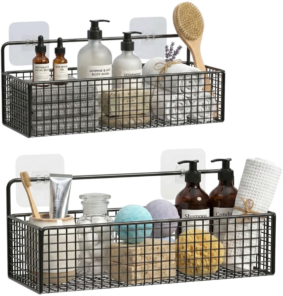 Solidchoice - Set van 2 Wandopbergmanden met Zelfklevende Bevestiging
