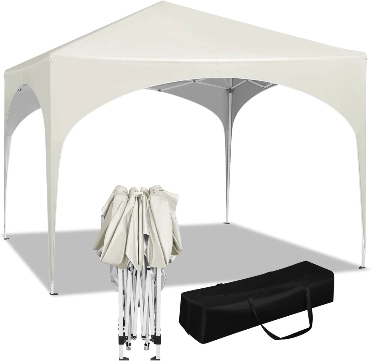 Klarven® Partytent Beige - Waterdicht en UV-bestendig - Regelbare hoogte in 3 standen, Stabiel roestwerend frame, Inclusief draagtas - B 3 x D 3 m, H 250-258 cm