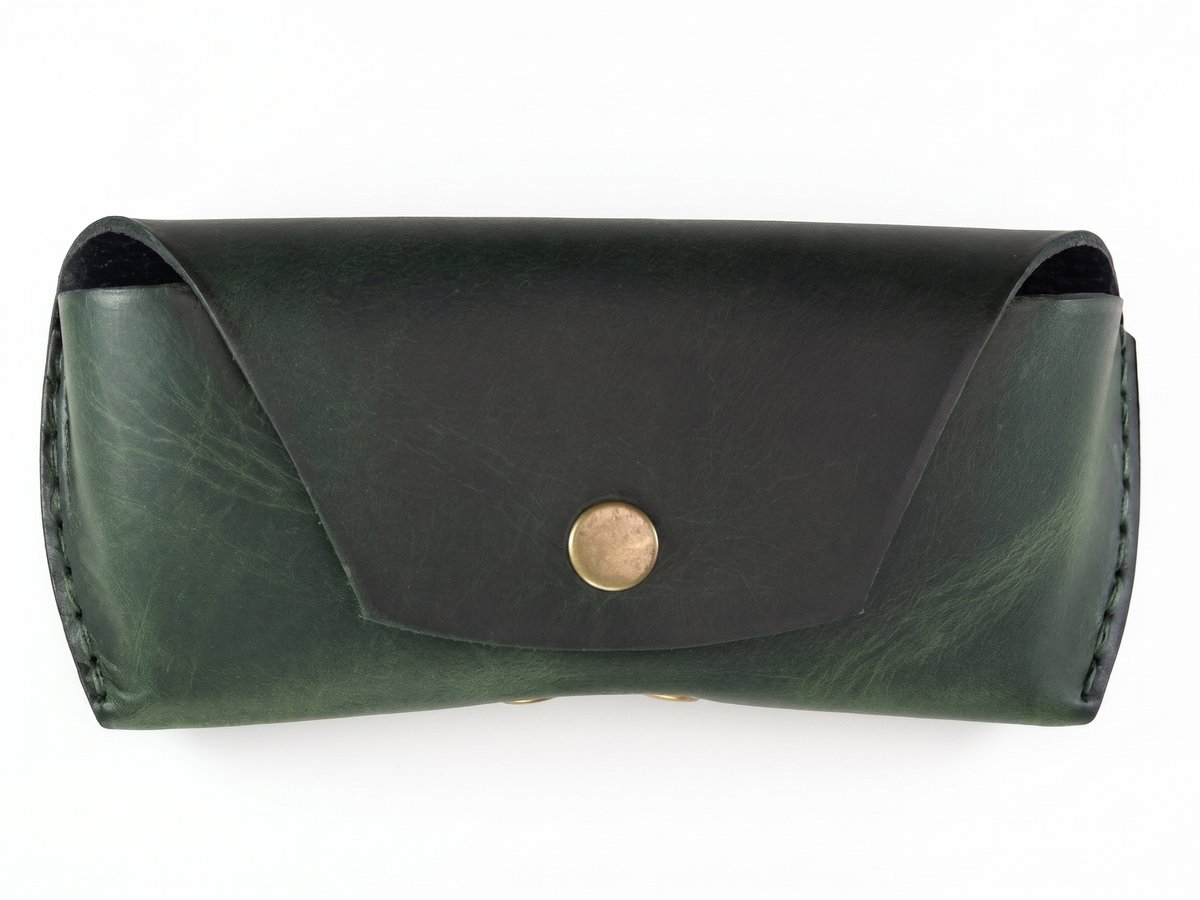 Leren Brillenkoker - Handgemaakt - Echt Leer - Groen Vintage Look