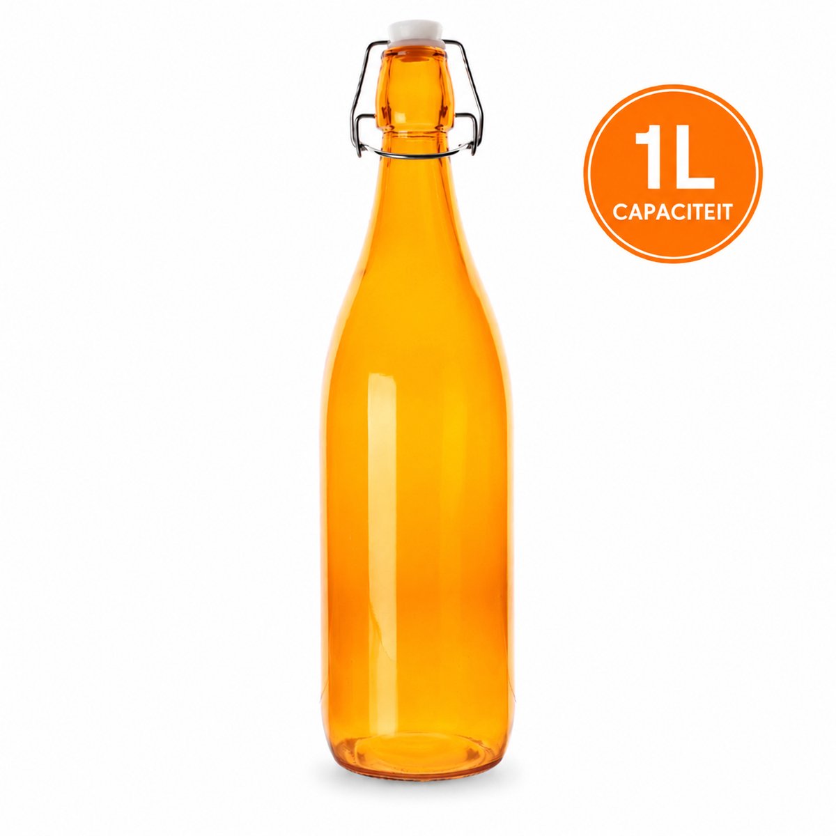 Glazen Beugelfles 1 Liter Oranje – Herbruikbare Fles met Beugelsluiting – Ø 8,6 x 32 cm – Voor Water, Sap, Limonade, Siroop & Zelfgemaakte Dranken
