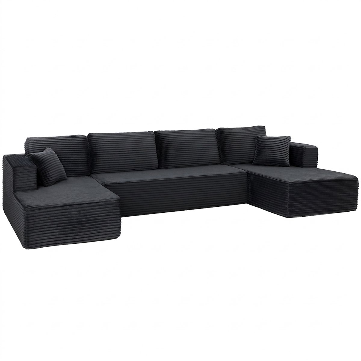 Bank-Modulaire U-slaapbank - 2 chaise longues - Ribstof - Donkergrijs