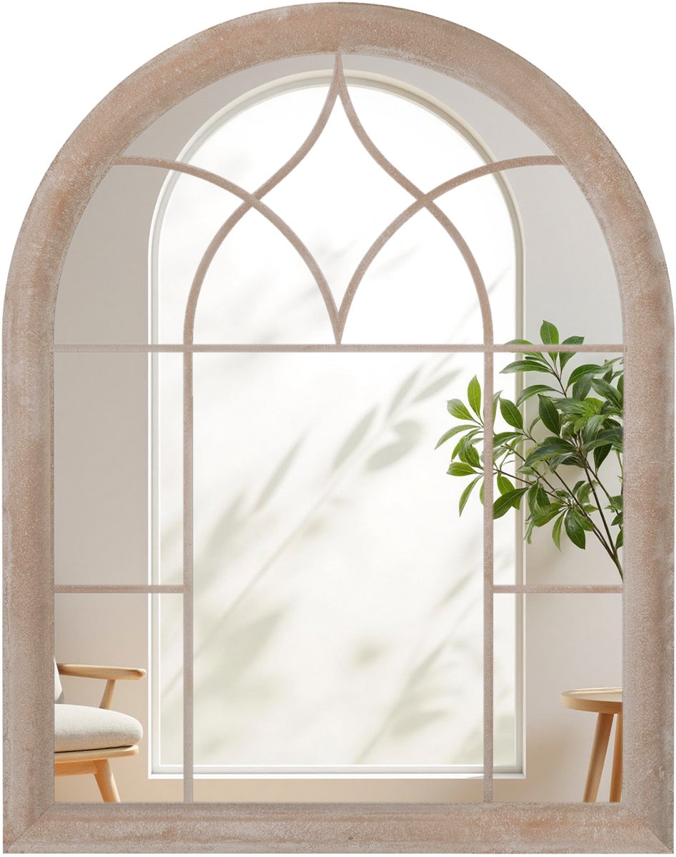 COSTWAY Tuinspiegel, 69 x 88,5 cm, wandspiegel boog met metalen frame, decoratieve spiegel voor binnen en buiten, decoratieve spiegel, rustiek