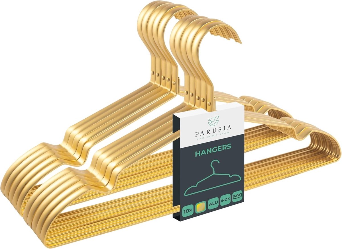 Houten kleerhangers - Goud - 42 cm breed - Metaal Roestvrij - Voor Volwassen Kledingorganisatie