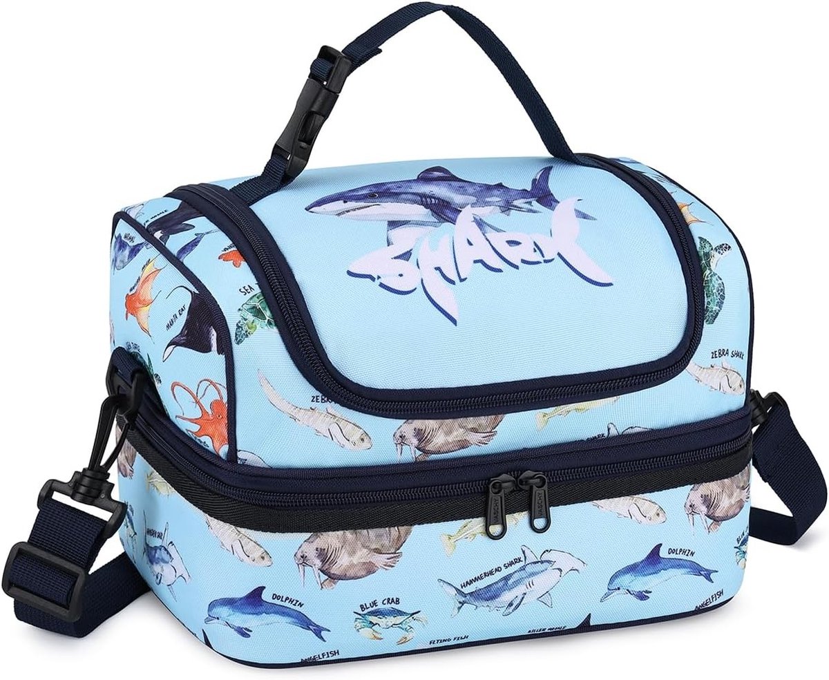 Koelrugtas - Oceaanblauw - 26 x 18 x 16 cm - Geïsoleerde Kinderkoeltas met 2 Vakken - Voor School en Picknick