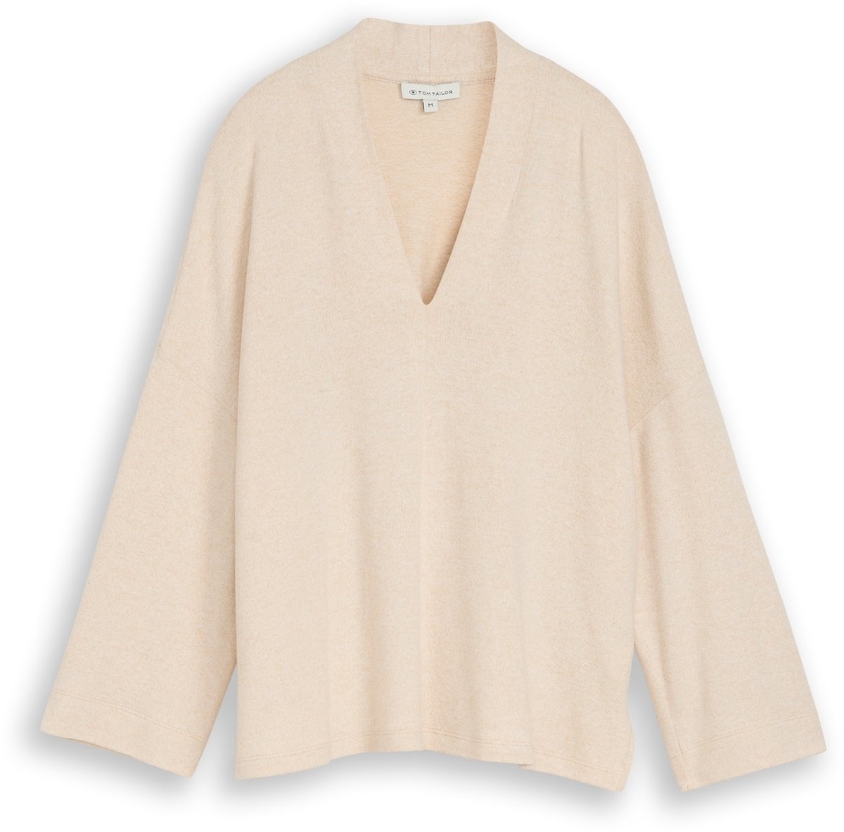 Tom Tailor - Gezellig shirt met lange mouwen en V-hals - Maat L - whisper offwhite melange
