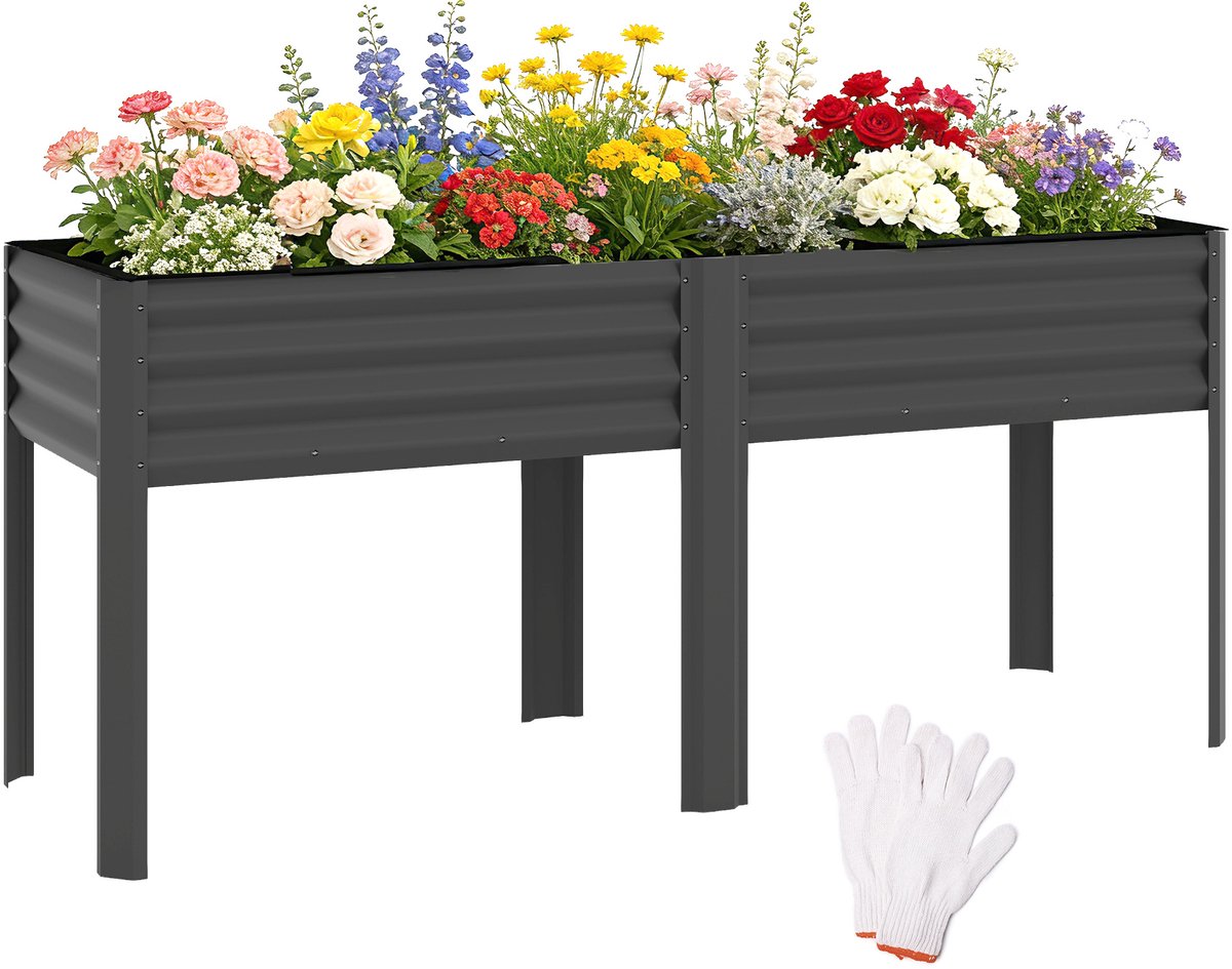 Verhoogde plantenbak van Outsunny - Gegalvaniseerd metaal - 180x55x80cm - Donkergrijs