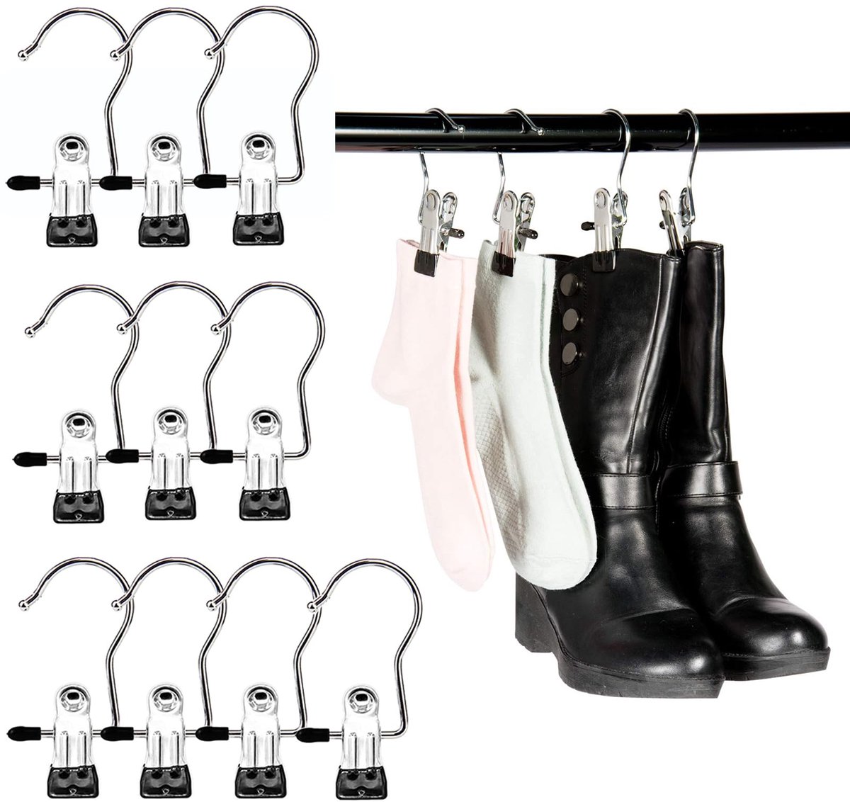 longziming - Set van 10 RVS Kledingclips - Metalen Klemhaken met Antislip Grip - 360° Draaibare Haken - Voor Broeken, Sokken, Handdoeken, Laarzen en Kledingrekken