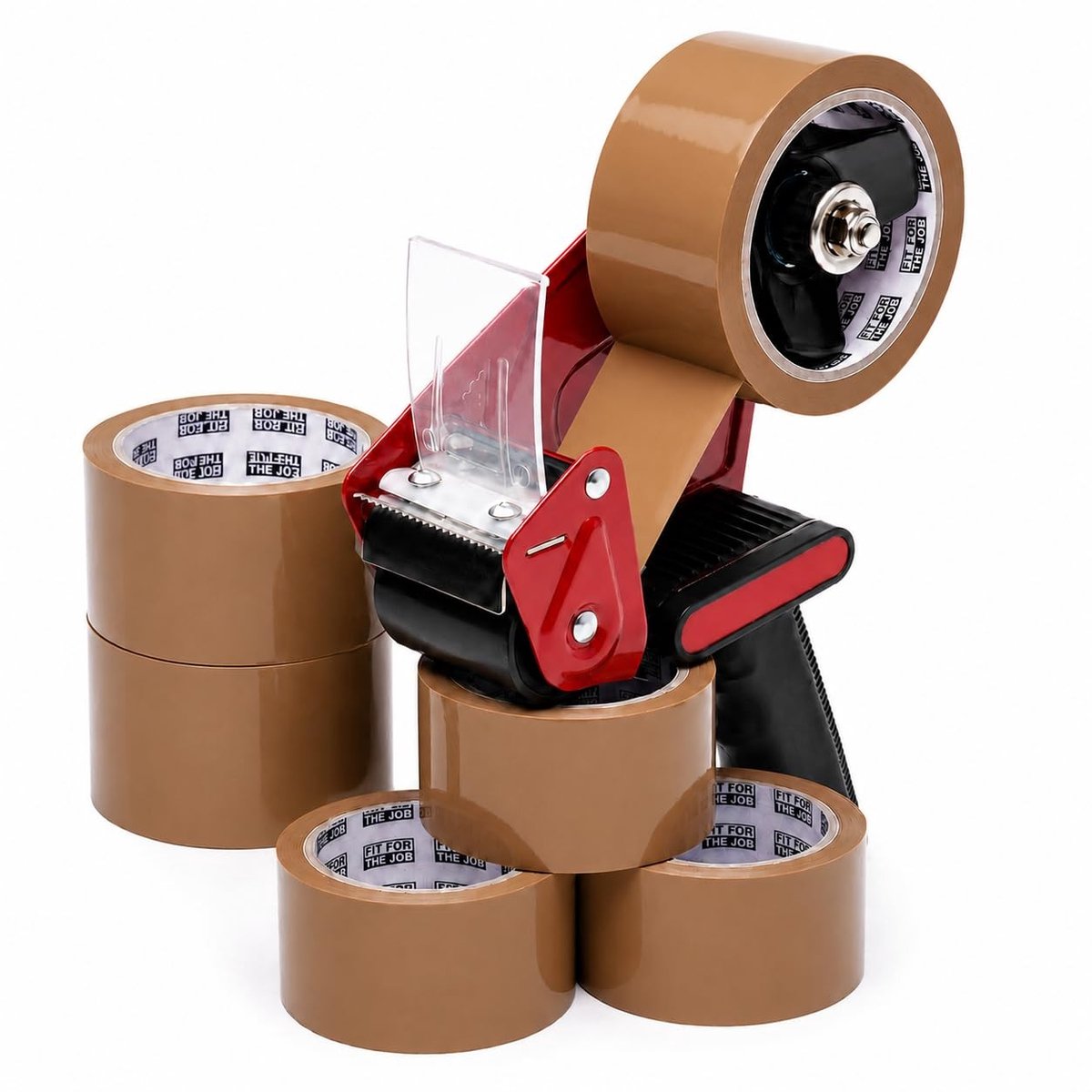 Verpakkingsdispenser Set - Bruin - 6 Rollen - Robuuste Tapedispenser met Pistool - Voor Verhuizingen en Verzending