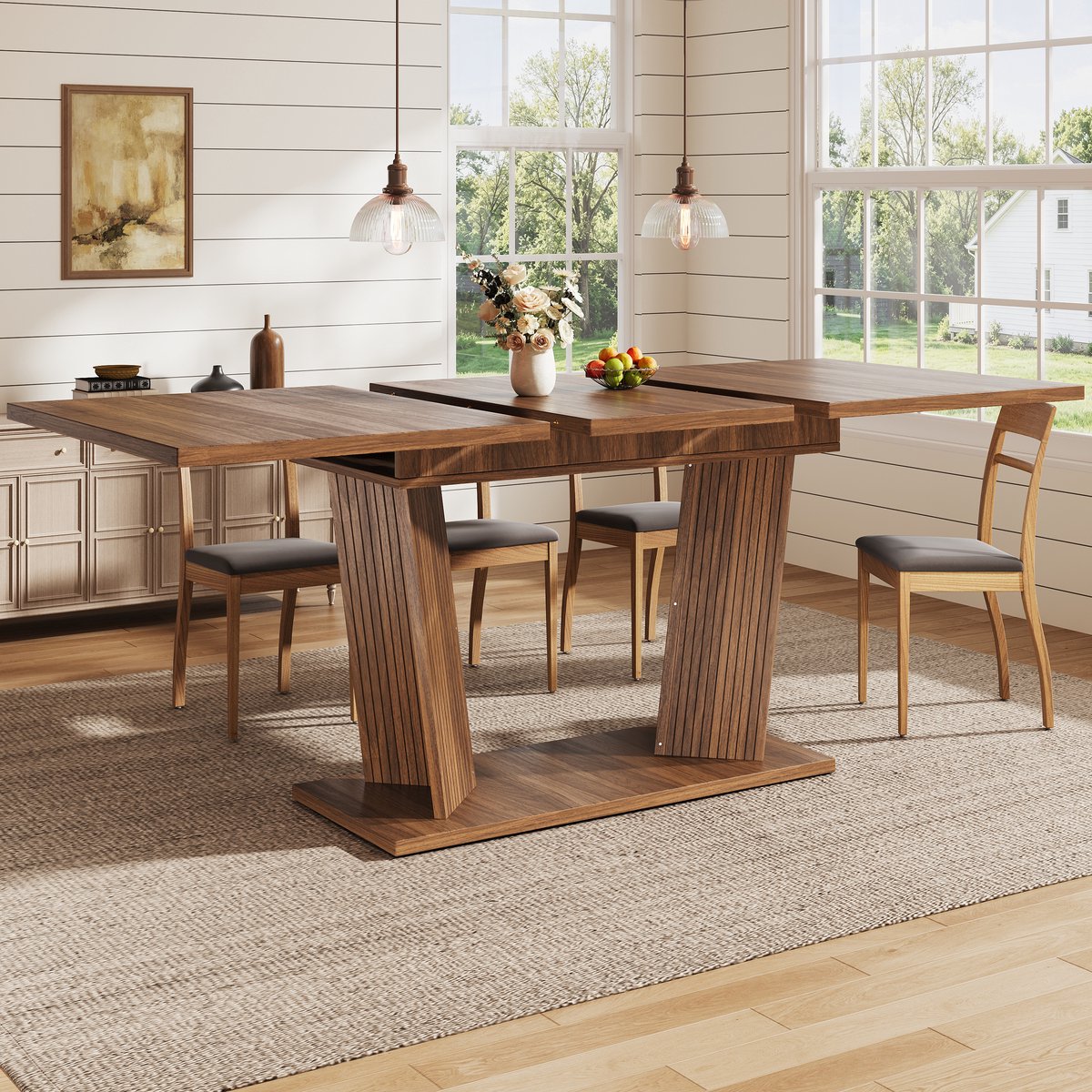 Tafel - Uitschuifbare Eettafel Met Stabiele Basis En Verstelbare Voetjes - Voor Woonkamer En Keuken - MDF En Metaal - 120-160x80x76 Cm - Donkerbruin