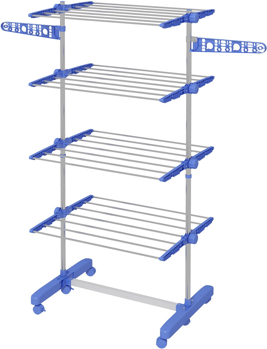 Droogrek - Opvouwbaar - Met zijvleugels - Binnen en buiten gebruik - 4 lagen - 142x55x172 cm, blauw