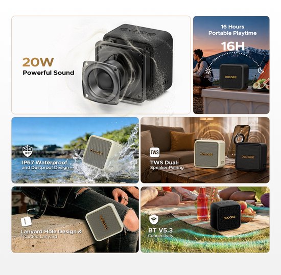 DOOGEE Field Pulse - Draagbare Bluetooth Speaker - 20W Vermogen - 16 Uur Speeltijd - Waterdicht IP67 - Zwart — afbeelding 4