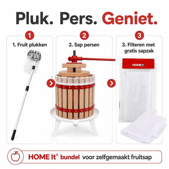 HOME It® Fruitpers Set 12L + Telescopische Fruitplukker 150-260 cm & Gratis Sapzak - Voor Sap & Cider van home-it — afbeelding 5