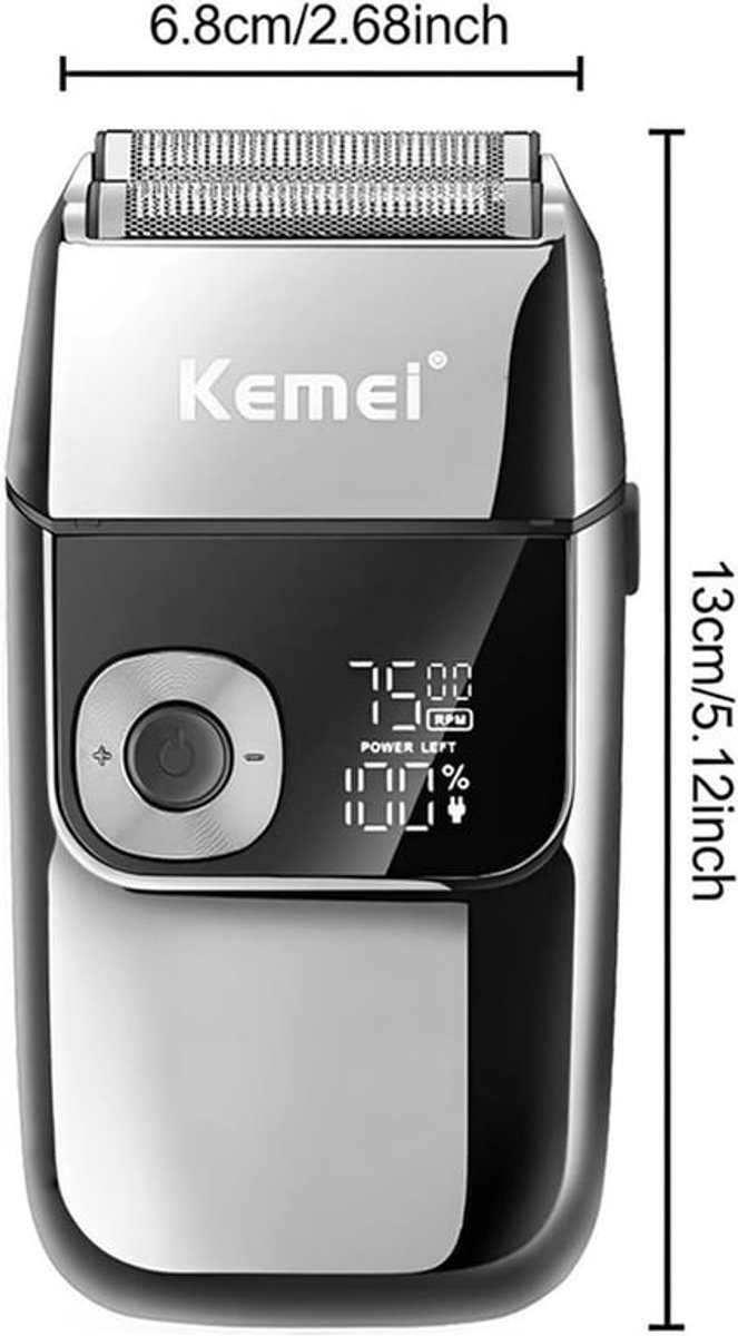 SnelShoppen - Draadloze Elektrische Scheerapparaat voor Mannen met Folie, Oplaadbare Baardtrimmer, Wasbaar, USB, LED Display, Lithium Titanium Folie,