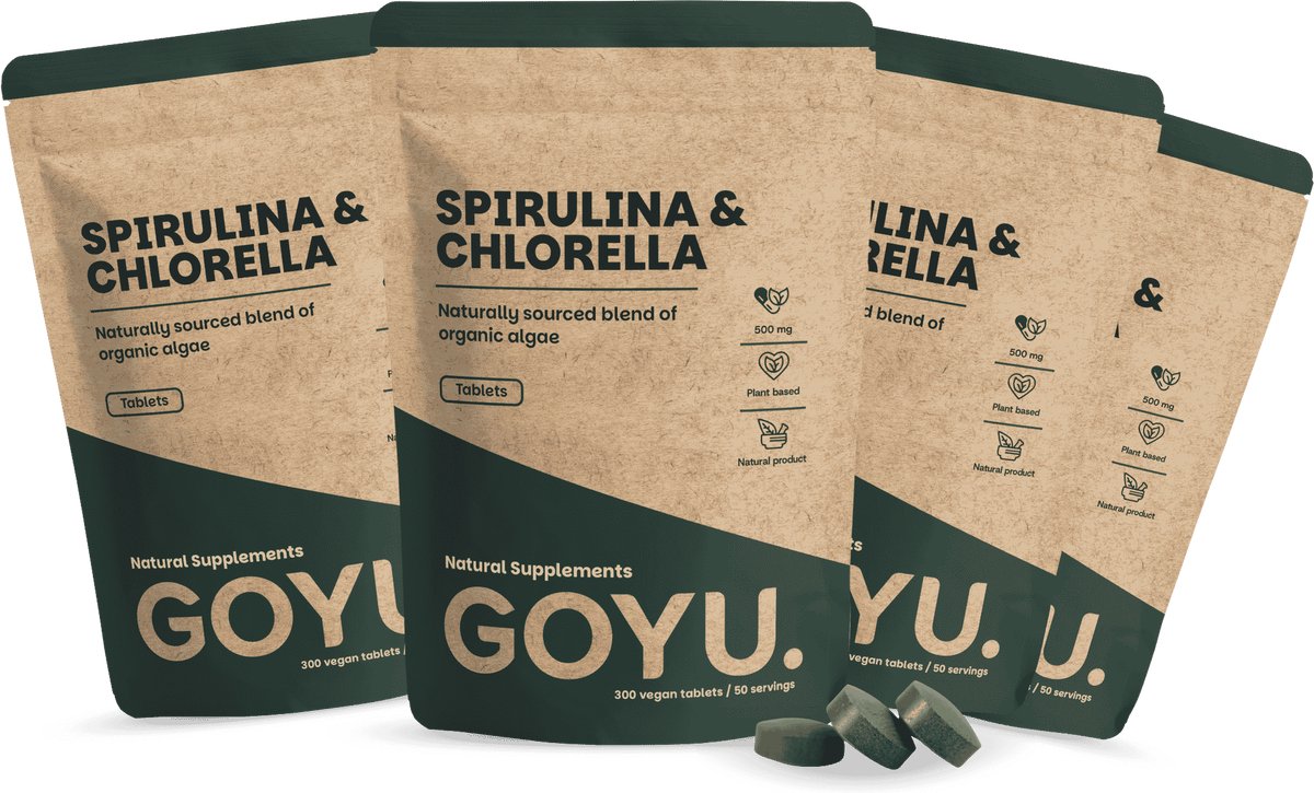 GOYU Spirulina Chlorella 3000 mg per dagdosering Biologisch Combideal 4x 300 Tabletten - Algen - Chlorella spirulina tabletten biologisch - Superfood - Chlorophyll - Vegan - Zonder toevoegingen - Lab getest - 75 dagen voorraad per zakje