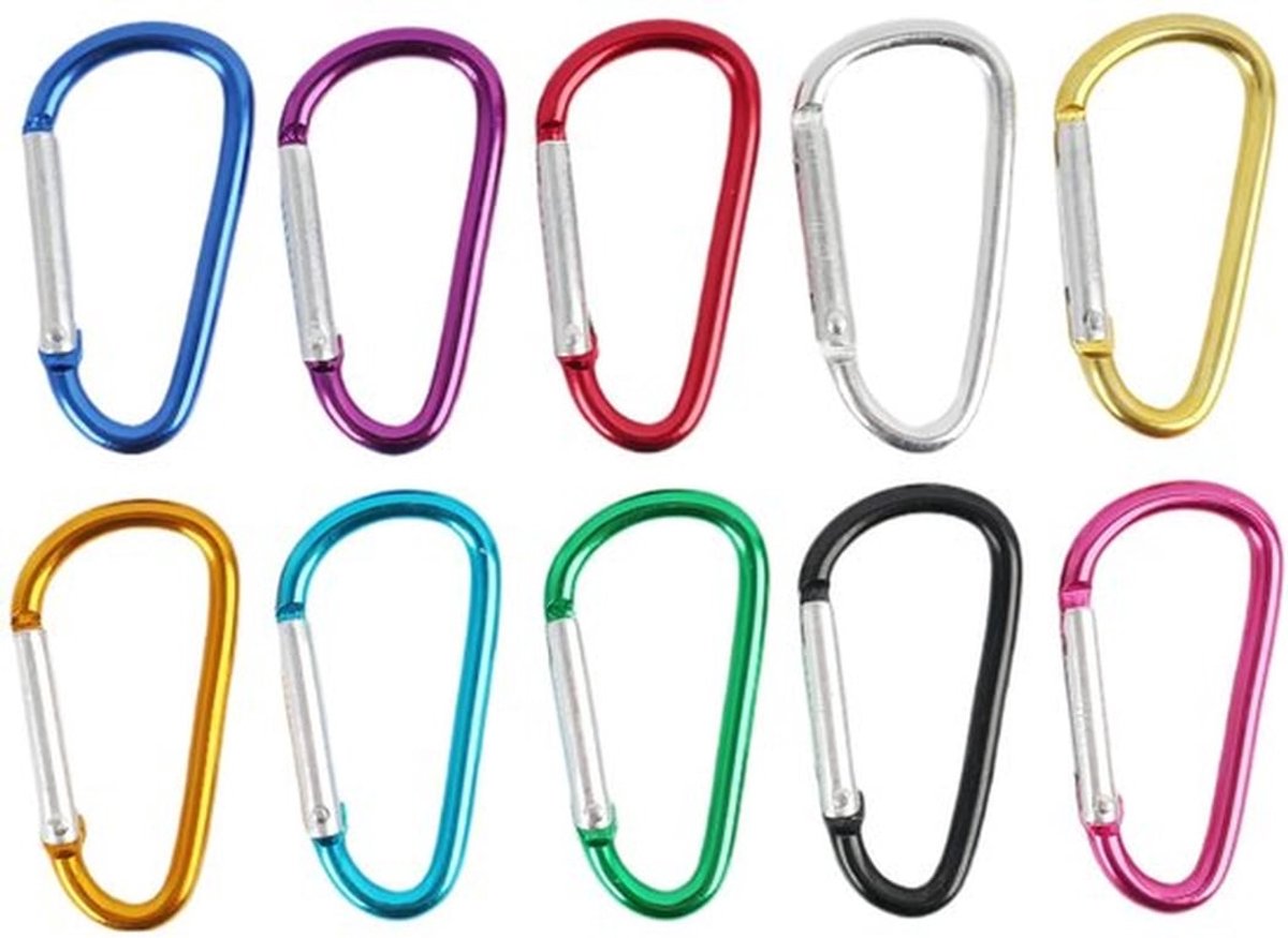 Karabijnhaak set van 10 - D-ring - Mini-karabijnhaak - Aluminium - Zwart - Tot 68 kg belasting - Haak