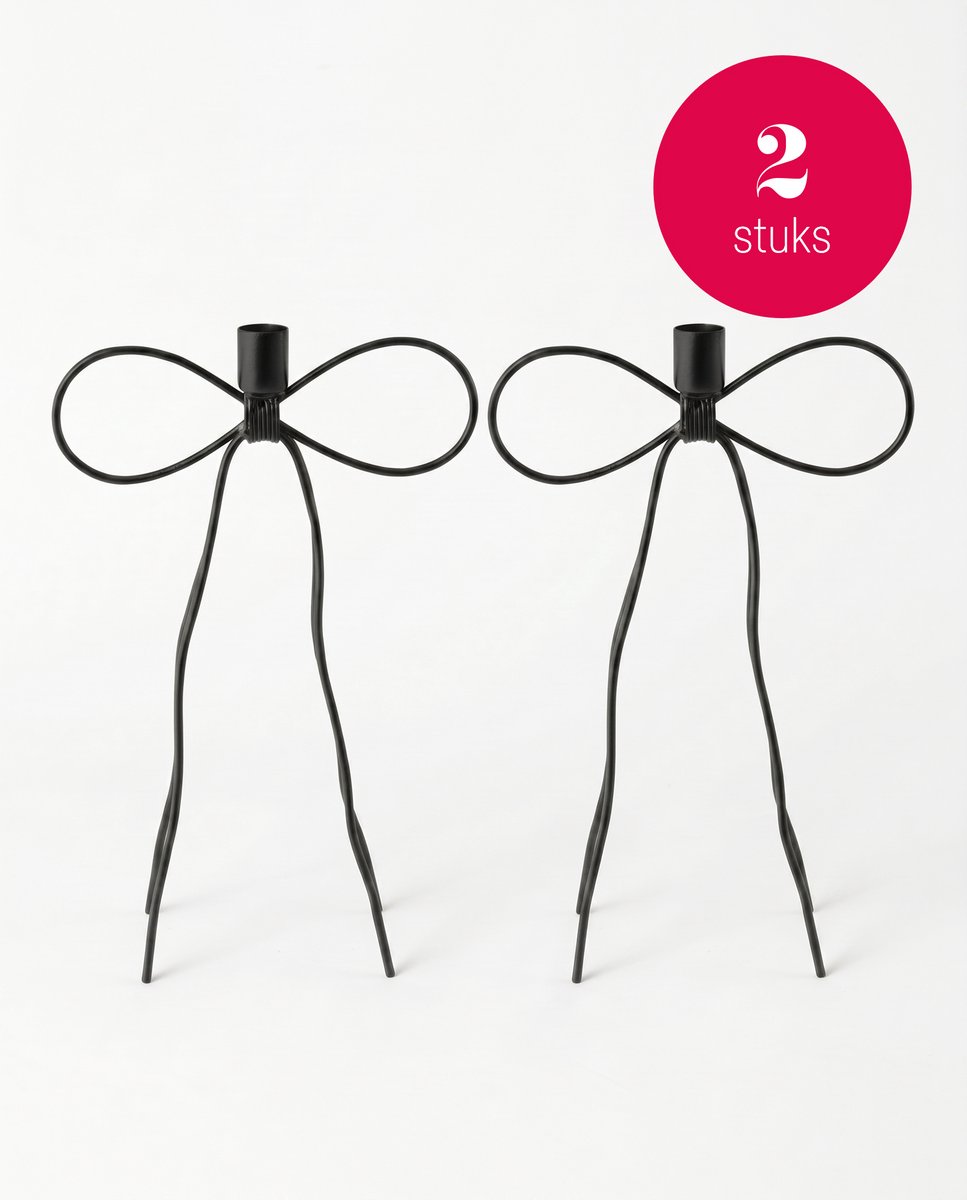 vtwonen - Kandelaren Bow - Zwart - Metaal - Set van 2 - 30 cm
