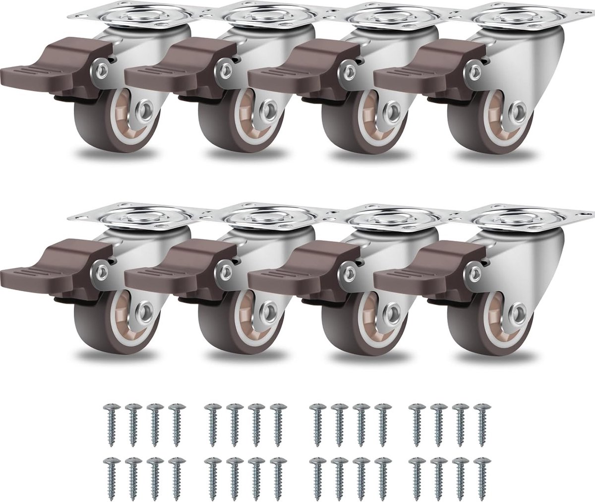 Roulettewiel - Zwart - 25 mm - Massief Rubber Zwenkwiel met Rem - Voor Meubelverplaatsing