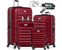 Kesser KESSER® 4x Koffer, reiskofferset, trolley koffer, incl. bagageweegschaal + bagagelabel rollend kofferslot, 4 wielen ABS, harde schaal… - Bordeaux