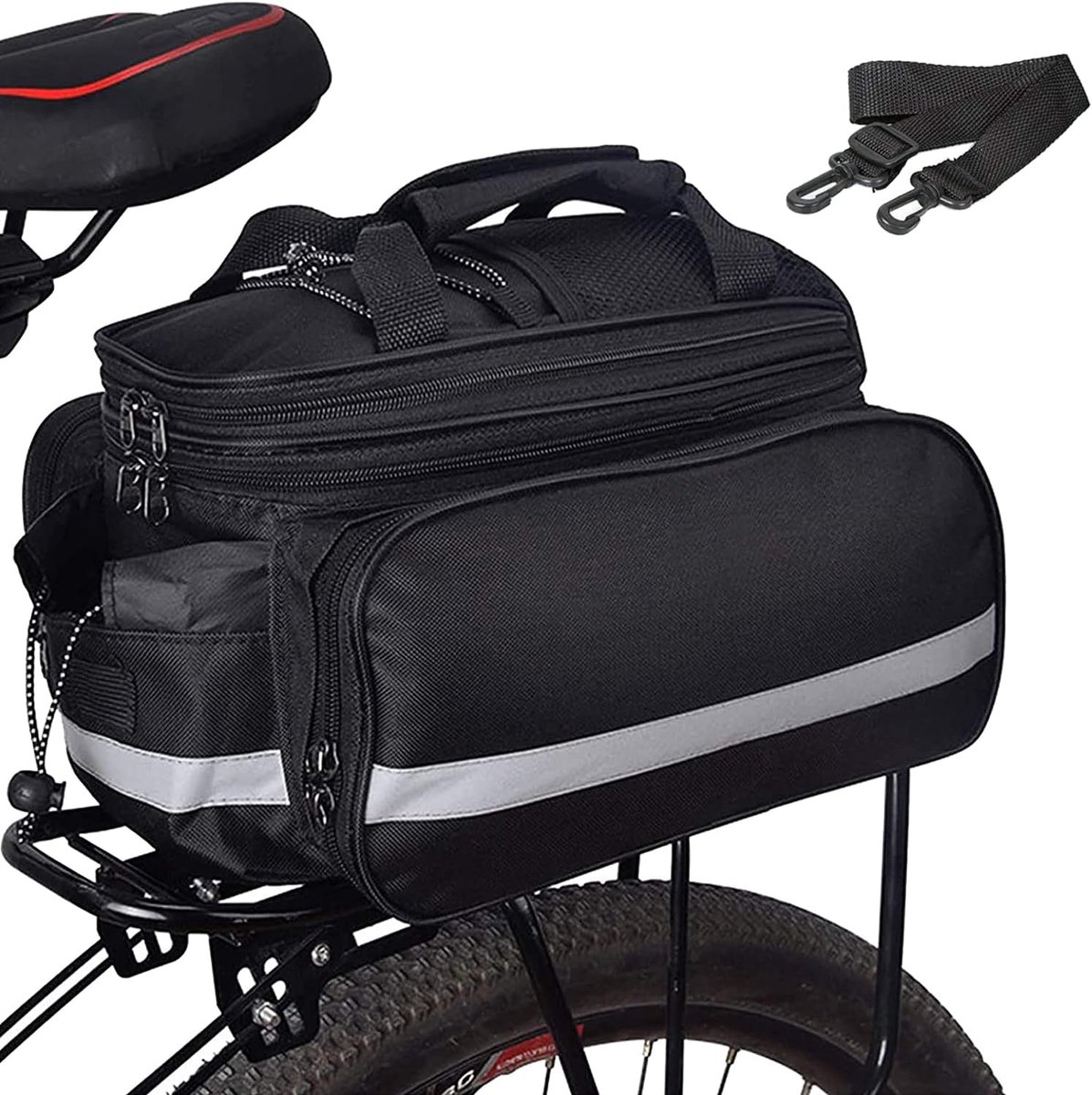 Bagagetassen - Fietstassen - 27L Achtertas voor de fiets - Grote capaciteit - Waterdicht met Regenhoes, Schouderband en Handvat - Met reflecterende strepen - Zwart - Trunkbag - Fietstassen voor Bagagedragers - Multifunctionele zijtas