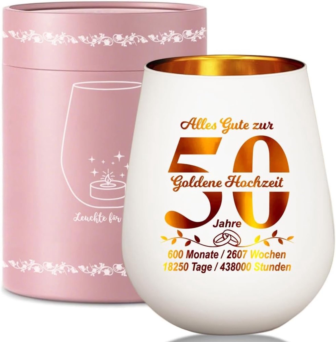 Windlicht van glas - Transparant - 11,3 x 8,6 x 8,6 cm - Glas met Gravure - Cadeau voor 50e Huwelijksjubileum