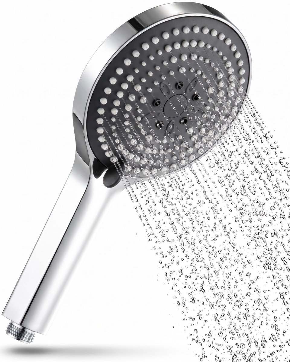 Famanu – Handdouche met 6 massagestanden, waterbesparende douchekop in groot formaat (Φ130mm), chroom