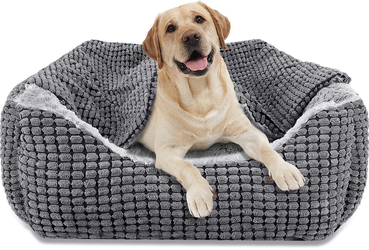 Famanu – Hondenbed voor grote honden, hondenmand met verwijderbare deken, wasbaar en antislip, geschikt voor huisdieren tot 27 kg (89x64x23 cm