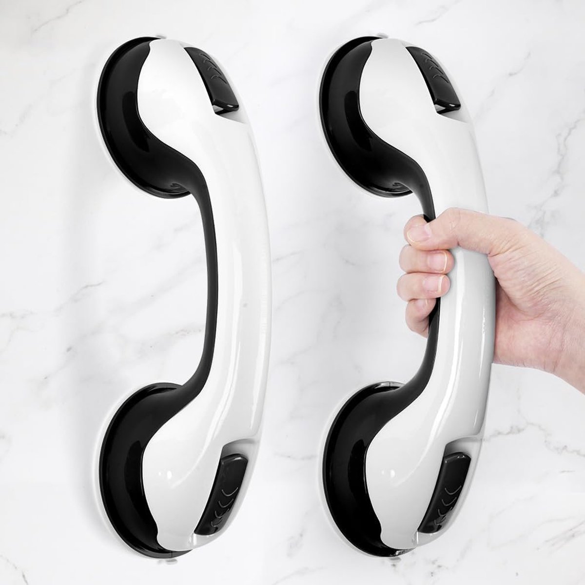 Badkamerhandgrepen met Zuignap - Steunbeugel Set van 2 - Montage Zonder Boren - Herbruikbare Vacuümzuignappen - Ergonomische Antislipgreep - Voor Badkamer, Douche, Tegels, Glas en Keuken