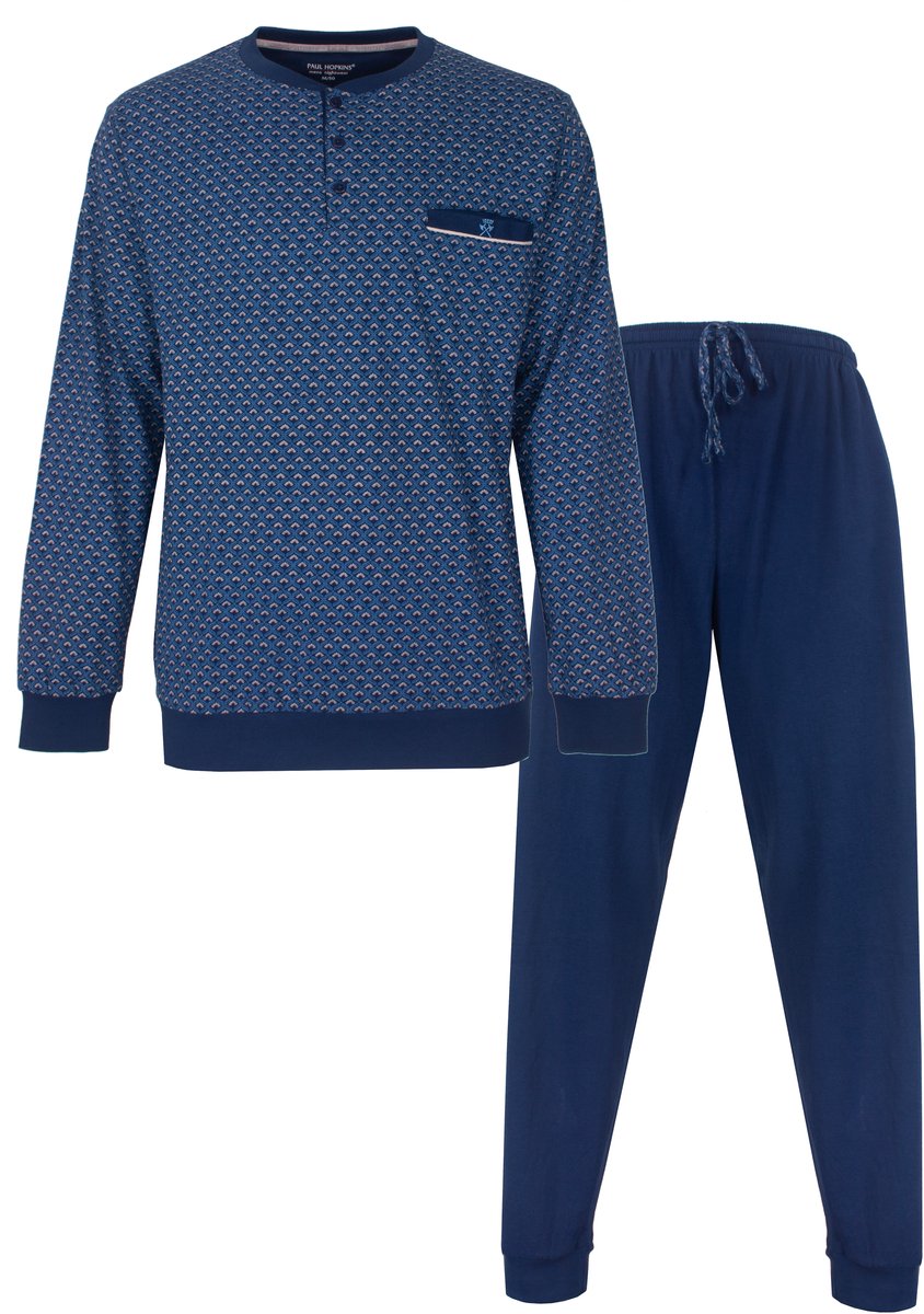 Paul Hopkins Heren Pyjama - Polosluiting - Blauw - Maat XL