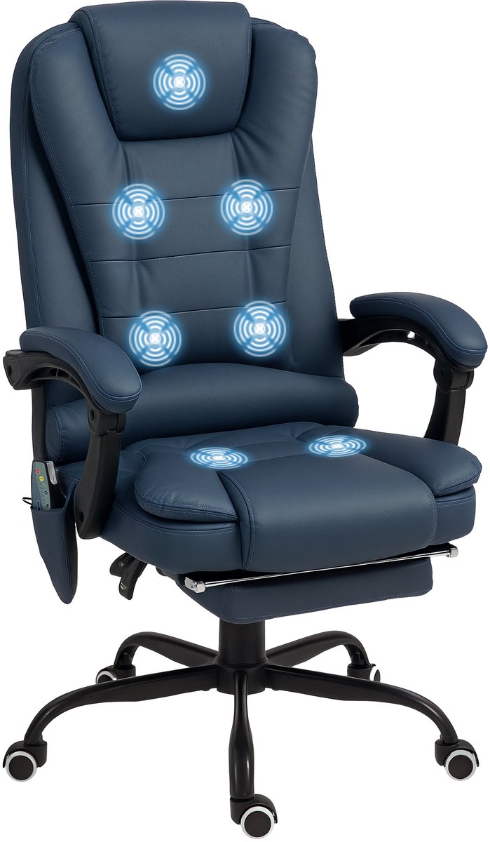 Vinsetto Massage Bureaustoel - Polyurethaan - 67x79x121cm - Blauw