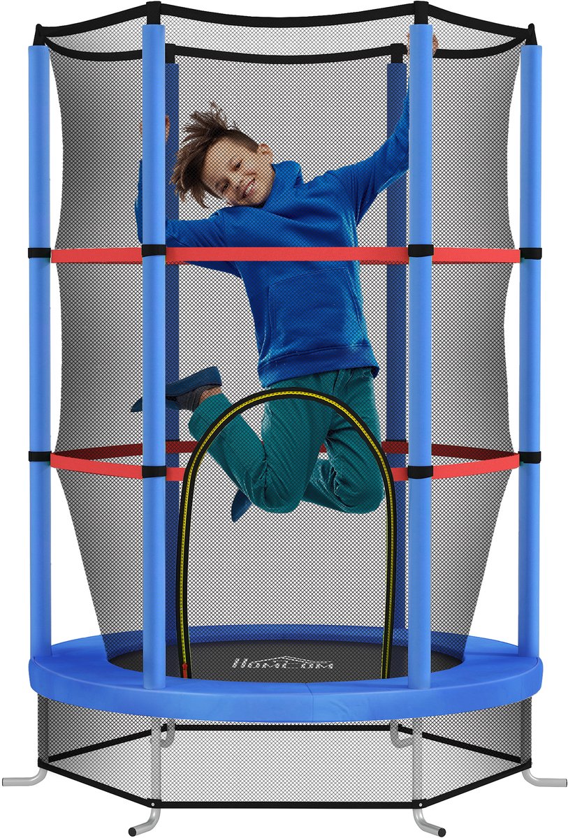 TEKROA® Trampoline - voor kinderen van 3-6 jaar met veiligheidsnet, 6 palen en 3 ingangen, Ø140x190 cm - blauw en zwart