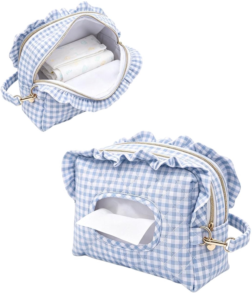 Dubbellaagse hoes voor vochtige doekjes - luiertas - Verzorgingstas - draagbare tas voor vochtige doekjes - geschikt voor kinderwagens en gezinnen - polyester - blauw