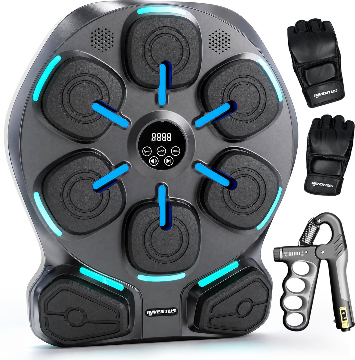 Inventus Boxing Machine - Gladiator Reflex - Incl. Bokshandschoenen en Grip Trainer - Muziek Boksen - Boksmachine - Boxing Bag Boxmachine - Bokszak - USB Oplaadbaar - Kinderen / Volwassenen - 44×51×9.5 cm