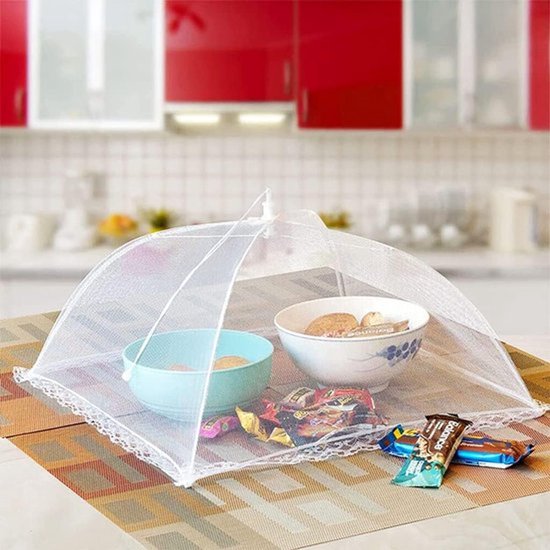 6 stuks - Vliegenbescherming - Voedselbescherming - 43 * 43 cm - Opvouwbare Voedselbescherming - Vliegenbescherming - Geschikt voor barbecue - Vliegenbescherming - Bescherming tegen vliegen en honnen - Wit — afbeelding 4