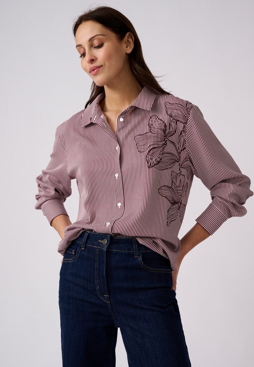 Damart - Gestreepte blouse met ton-sur-ton botanische print - Dames - Rood - 38