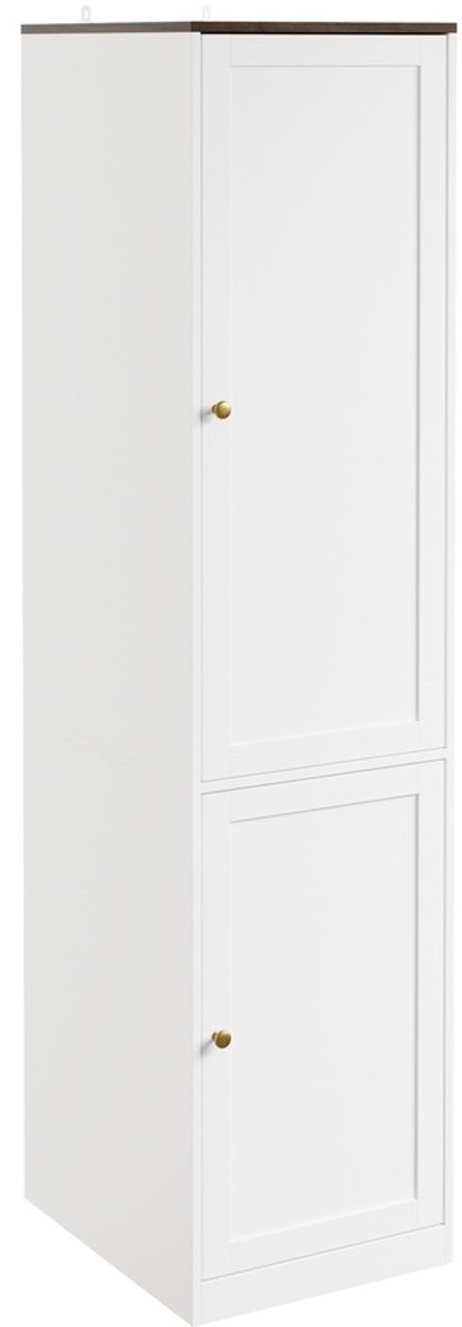 SoBuy Kledingkast met 2 deuren en 3 verstelbare planken - Kledingkasten voor slaapkamer - Wit met donkerbruin blad, Spaansplaat | KSB03-W