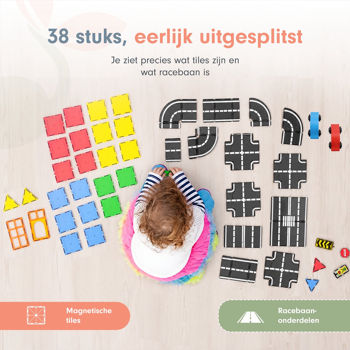 Magnetic tiles - Racebaan - Magnetische tegels - Bouw jouw magna wereld - Magneten speelgoed - Magneet tegels - Montessori - Bouwstenen - Travel set - Constructiespeelgoed — cadeau in Spellen & Speelgoed - foto 3