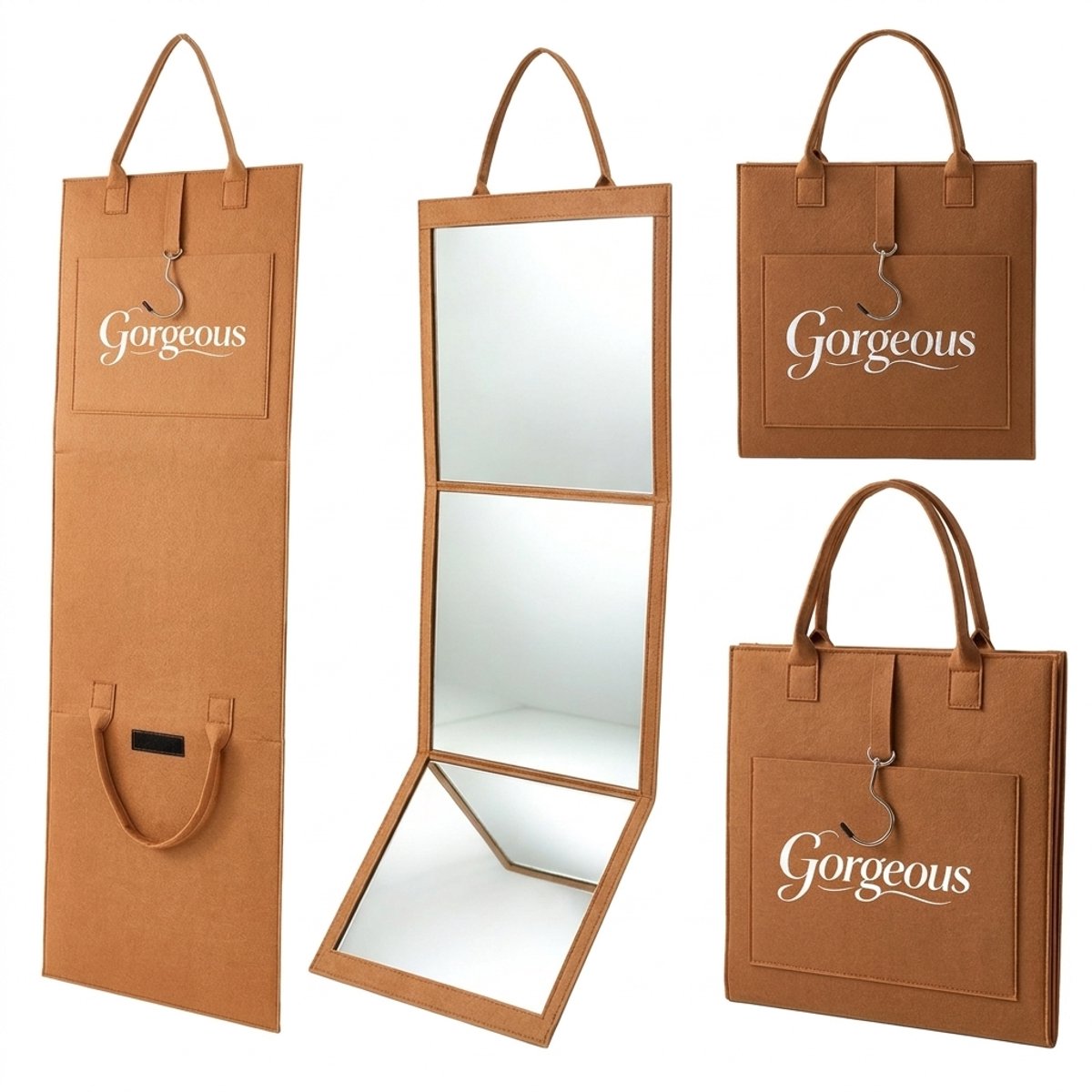 Ryoudavell - Lange Wandspiegel - Volledige Spiegellengte - Driedelige Opvouwbare Spiegel - 30 x 30 cm - voor Slaapkamer - Woonkame - Opvouwbare opbergruimte（oranje）
