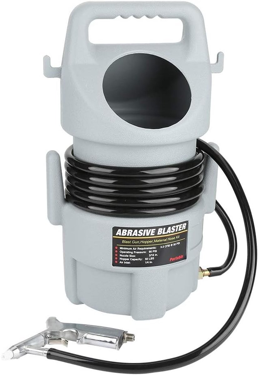 Professionele Mobiele Straalmachine voor Industrieel Gebruik, 25kg Capaciteit, Inclusief Tank en Slang