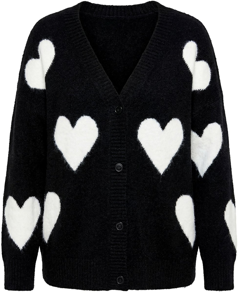 Ulla Popken - Dames - Vest harten oversized V-hals lange mouwen - Zwart - Maat 62+