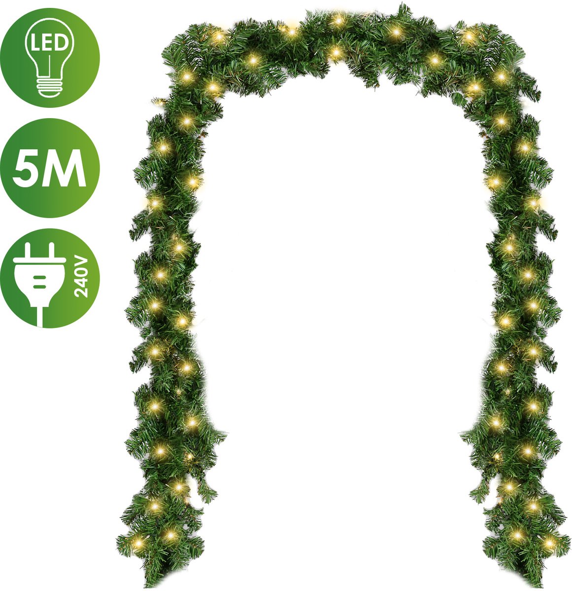 Kerstguirlande met verlichting 5 m - 100 led - groen - warmwit – foto 4
